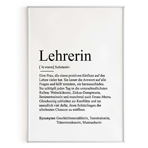 KAMEWI® Poster LEHRERIN Definition | Schule Grundschule Pädagoge Alltagsheld Lieblingslehrer von KAMEWI