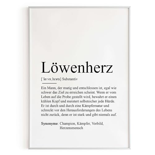 KAMEWI® Poster LÖWENHERZ Definition | Bester Freund Krebs Scheidung Trennung Kämpferin Mutmacher Geschenkidee von KAMEWI