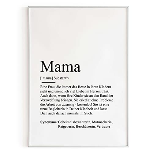 KAMEWI® Poster MAMA Definition | Bedanken Muttertag Muttertagsgeschenk Beste Mama Geschenkidee Kleinigkeit von KAMEWI