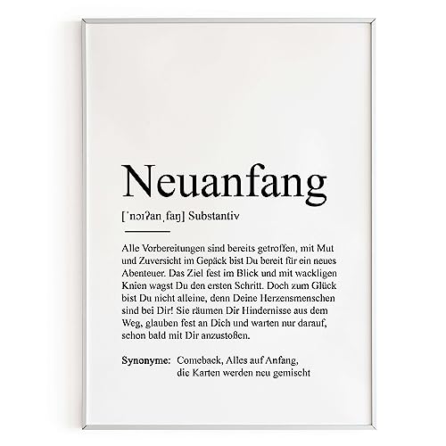 KAMEWI® Poster NEUANFANG Definition | Herzensmensch Motivationsposter Aufmunterung nach Krankheit Lieblingsmensch von KAMEWI