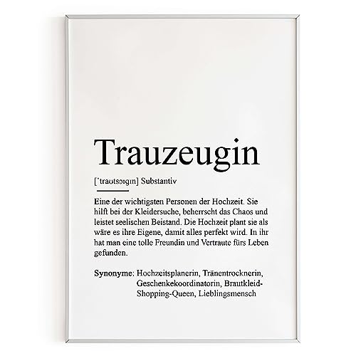 KAMEWI® Poster TRAUZEUGIN Definition | Lieblingsmensch Seelenverwandte Herzensmensch Beste Freundin Geschenkidee von KAMEWI