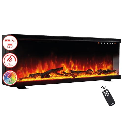 KAMINIO Elektrokamin LEA - Elektrischer 3-in-1 Kamin mit Panoramaview, Heizung, 3D-Flammeneffekt, 12 Flammenfarben, Fernbedienung (60 Zoll) von KAMINIO