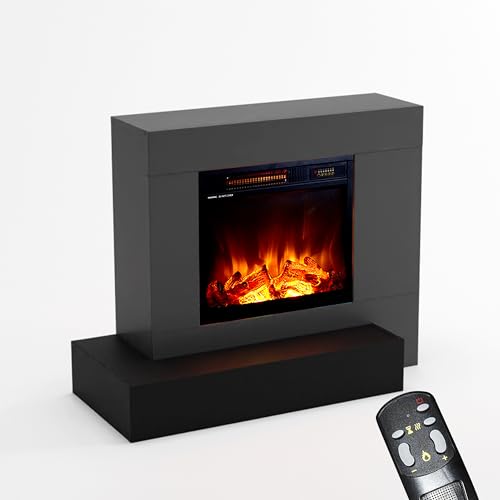 KAMINLICHT Elektrokamin linksoffen mit Heizung und Kaminfeuer (Standkamin NEO 2) - elektrischer Kamin mit LED-Licht, Heizlüfter, Holz-Deko & Fernbedienung, max. 1500 W - 93x75x41 cm, Grau von KAMINLICHT
