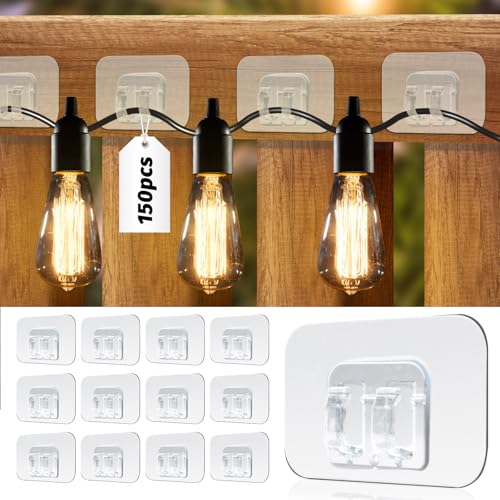 KAMJUNTAR Kabelhalter Selbstklebend Transparent 150 Stück Kabel Organizer Kabelclips Selbstklebend Outdoor Kabelklemmen Kabelführung Kabel Haken Draht Halter für Kabelmanagement Lichterkette von KAMJUNTAR
