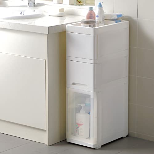 KAMPCO 3-stufiger Badezimmer-Bodenschrank mit Tür und Regal, Kleiner dünner Schrank für Engen Raum, Toilettenpapier-Organizer von KAMPCO