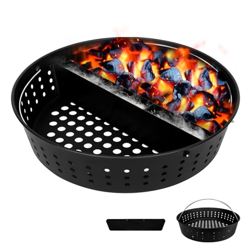 KAMaster Kohlekorb für XLarge grünes Ei mit Trennwand, robuste Feuerschale aus Karbonstahl mit abnehmbarem Wasserspeicher, kompatibel mit XLarge Green Egg, Holzkohle-Aschekorb mit faltbarem Griff von KAMaster