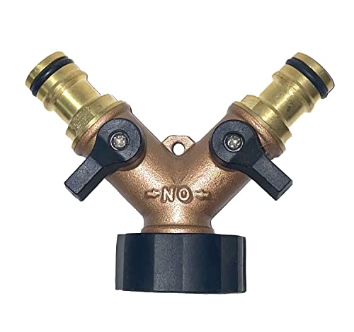 2-Wege Y-Verteiler 3/4 Zoll mit Absperrhähnen, Ventil für Gartenschlauch aus Messing. GA434 von KANANA