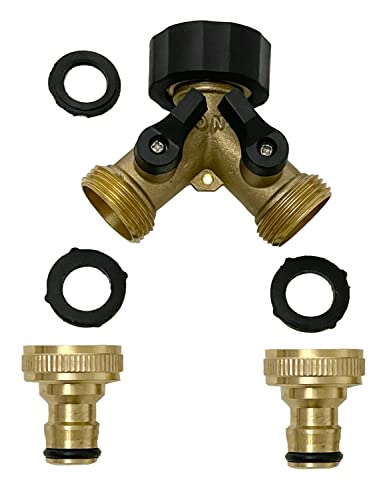 2-Wege Y-Verteiler 3/4 Zoll mit Absperrhähnen, Ventil für Gartenschlauch aus Messing. GA436 von KANANA