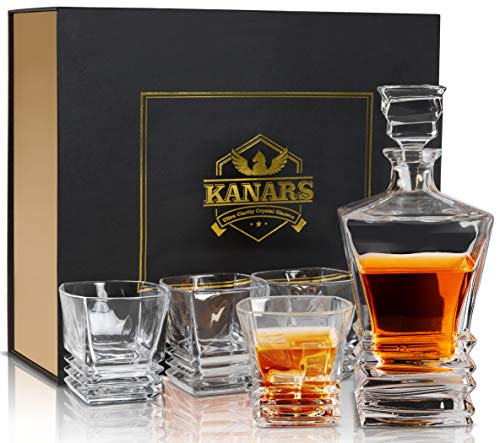 KANARS 5-teiliges Whiskey Gläsern und Karaffe Set, 800 ml Whisky Dekanter mit 4x 260 ml Gläser, Bleifrei Kristallgläser, Schöne Geschenk Box, Hochwertig von KANARS