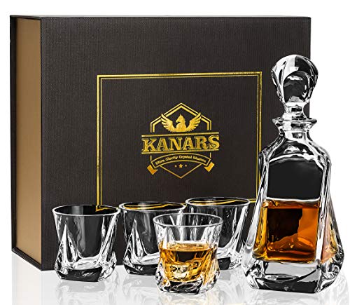 KANARS 5-teiliges Whisky Gläsern und Karaffe Set, 650 ml Whisky Dekanter mit 4x 210 ml Gläser, Bleifrei Kristallgläser, Schöne Geschenk Box, Hochwertig von KANARS