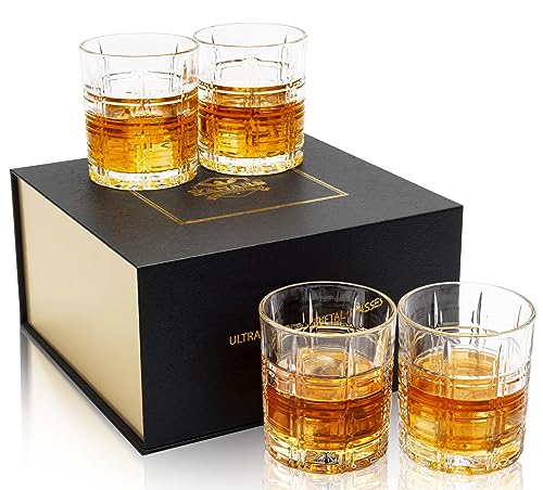 KANARS Bleifrei Kristall Whisky Gläser mit Luxusbox, 300 ml Whiskey Glas für Bourbon, Scotch, Likör und Cocktailgetränke, 4 Stück von KANARS