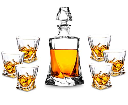 KANARS 7-teiliges Whisky Gläser und Karaffe Set, Bleifrei Kristallgläser, 800 ml Whiskey Dekanter mit 6x 300 ml Gläser, Hochwertig, Schöne Geschenk Box von KANARS