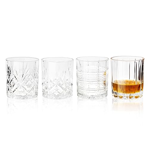 KANARS Whisky Gläser Set, Bleifrei Kristall Whiskey Glas, Einzigartige Jahrestag Geschenkideen für Papa Freund Ehemann Opa, Stilvolle Geschenkbox, 4er Set Gemischt 4 Stil, 300 ml von KANARS