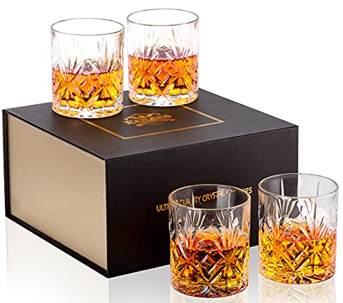 KANARS Whisky Gläser Set, Bleifrei Kristallgläser, Whiskey Glas, Einzigartige Jubiläums Geburtstags Geschenkideen für Freund Ihn Papa Ehemann Opa, Schöne Geschenk Box, 300 ml, 4-teiliges von KANARS