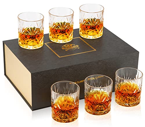 KANARS Whisky Gläser Set, Bleifrei Kristallgläser, Whiskey Glas, Einzigartige Jubiläums Geburtstags Geschenkideen für Papa Freund Ihn Ehemann Opa, Schöne Geschenk Box, 300 ml, 6-teiliges von KANARS