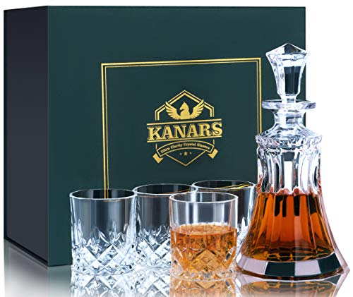 KANARS Whisky Karaffe Set, 550 ml Whiskey Dekanter mit 4x 300 ml Gläser, Bleifrei Kristallgläser, 5-teiliges, Hochwertig, Schöne Geschenk Box von KANARS