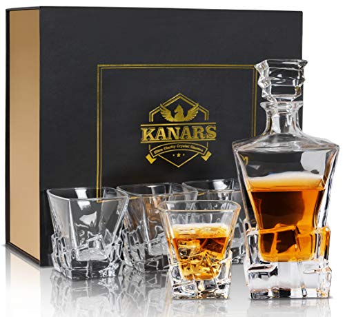 KANARS Whisky Karaffe Set, 800 ml Whiskey Dekanter mit 4x 300 ml Gläser, Bleifrei Kristallgläser, Schöne Geschenk Box, 5-teiliges, Hochwertig von KANARS