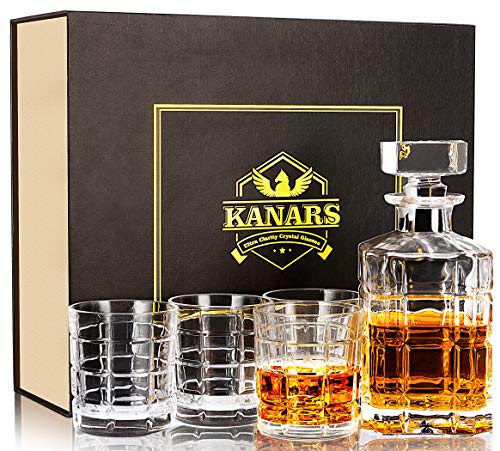 KANARS Whisky Karaffe und Gläser Set, 800 ml Whiskey Dekanter mit 4x 300 ml Gläser, Bleifrei Kristallgläser, 5-teiliges, Luxuriös Geschenk von KANARS
