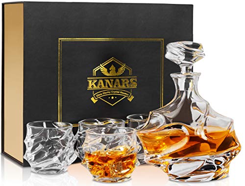 KANARS Whisky Karaffe und Gläser Set, Whiskey Dekanter 750 ml mit 4×320 ml Gläsern, Kristallglas Whiskybecher, Hochwertige Qualität, Luxuriös Geschenk, 5-teiliges von KANARS