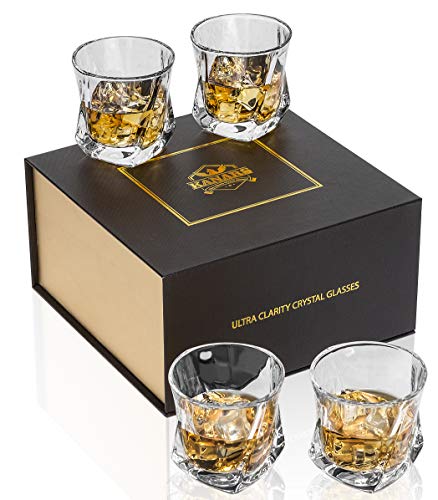 Whiskey-Glas aus Kristall, 200 ml, Set mit 4 altmodischen Lowball-Bechern für Bourbon, Scotch, Cocktail, Whisky, Rum, Likör, Wodka – Kanars Rocks Barware, einzigartiges Geschenk Männer, Frauen, Väter von KANARS