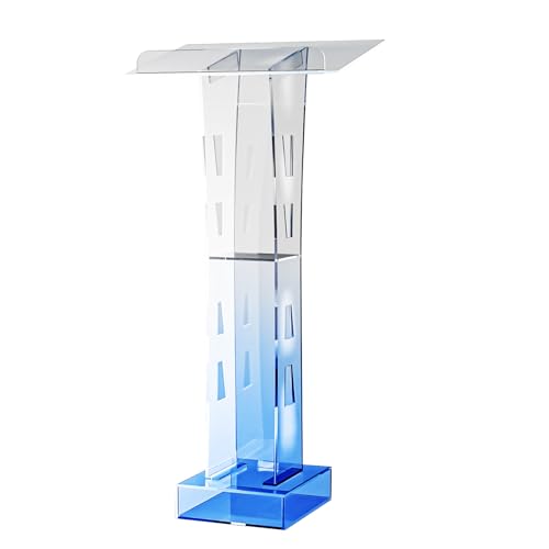 KANBCNG 110cm Klarem Acrylglas Podium Stehpulte mit Blauer LED-Beleuchtung Tragfähigkeit 5kg Geneigte Lesepult Transparentes Kanzel Rednerpult Stehempfangspulte Hochzeitspulte Rednerpodeste von KANBCNG