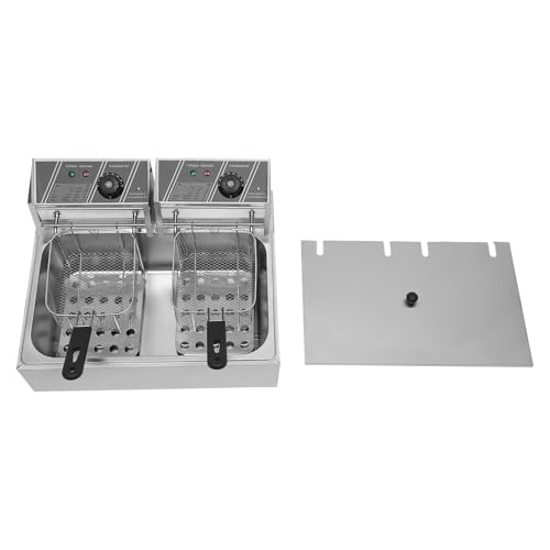 KANBCNG 220V Elektrische Ein-Zylinder-Fritteuse Rostfreier Stahl Fettbackgerät 60°C-200°C Einzylinder 12 L mit 2er Herausnehmbarer Körbe Kommerzielle Doppeltem Tank Friteuse Groß Fett Bratpfanne von KANBCNG