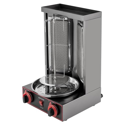 KANBCNG 3000W Edelstahl Gas-Döner-Maschine 2 Brennern Dönergrill Mittlere Welle 360° Drehbar Max Fassungsvermögen 12kg Dönergrill für Zuhause Dönerspieß Döner Maschine Commercial Gas Dönergrill von KANBCNG