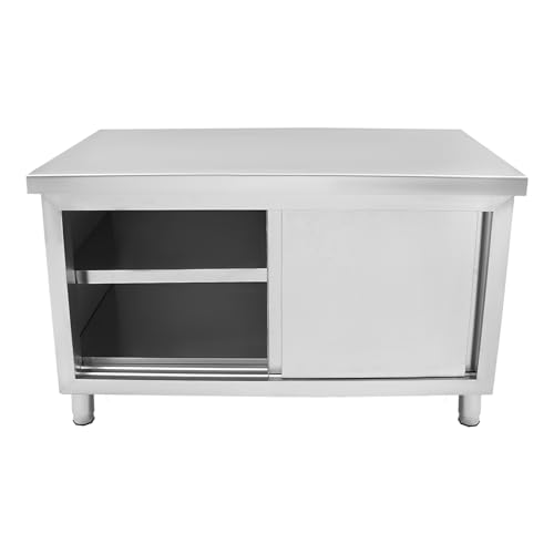 KANBCNG Arbeitsschrank mit Schiebetüren Edelstahl Arbeitstisch Arbeitsplatte Küchen Arbeitstisch Gastro Schrank Schiebetürenschrank 3 Etagen Kommerzieller KüChen Schrank (120 × 50 × 86cm) von KANBCNG