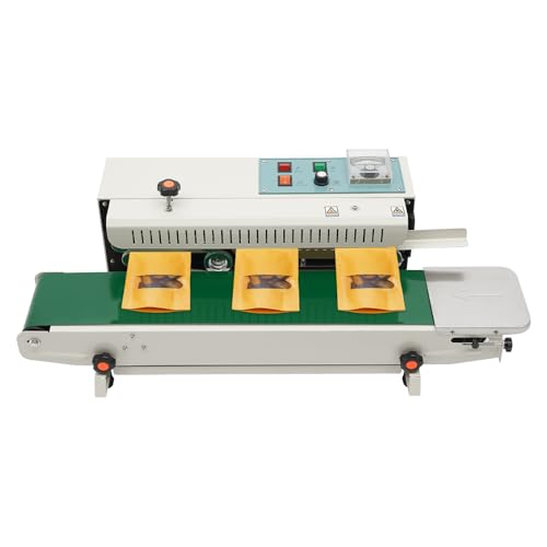 KANBCNG Durchlaufsiegelgerät Automatisch Sealing Machine Horizontal Platzierungs Tragfähigkeit 5kg Siegelgeschwindigkeit 0-12m/min Eingebauten Prägerädern Schreibrädern,für Alufolienbeuteln usw von KANBCNG