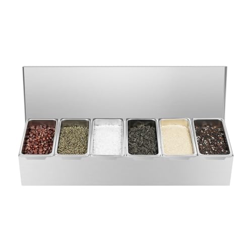 KANBCNG Edelstahl Zutatenbehälter, Stapelbaren Pizza Zutatenbehälter Belegstation Tragbar Topping Station Saladette mit 6 Separate Fächer für Privatküchen, Restaurants 46 * 15 * 9 Cm KANBCNG Edelstahl Zutatenbehälter, Stapelbaren Pizza Zutatenbehälter Belegstation Tragbar Topping Station Saladette mit 6 Separate Fächer für Privatküchen, Restaurants 46 * 15 * 9 Cm von KANBCNG