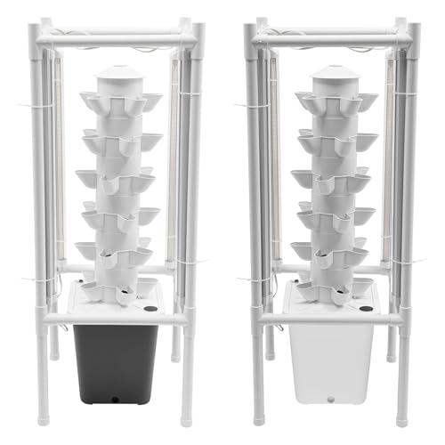KANBCNG Hydroponic Growing System mit Licht Hydroponik System Vertikal Hydroponik Turm mit 10L Wassertank 6 Schichten 30 Pflanzlöcher Pflanzturm mit Bewässerung Garten Hydrokultur Anbausystem (Weiß) von KANBCNG