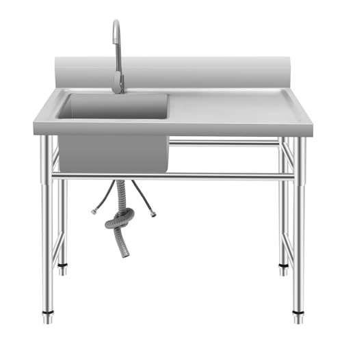 KANBCNG Küchenspüle Freistehend Edelstahl Multifunktionswaschtisch Rechts GastrospüLe Edelstahl Spülbecken mit Arbeitstisch Spülbecken 1 Becken 100x60x93cm Spüle mit Wasserhahn Waschtisch von KANBCNG