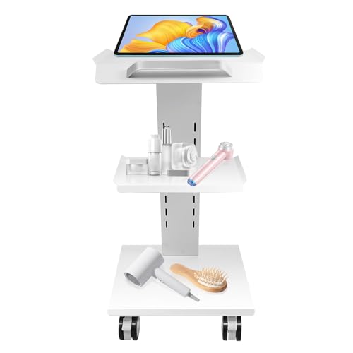 KANBCNG Multifunktions-Laborwagen 3-Stufiger Rollwagen mit 3 Doppellöcher Steckdosen Tragfähigkeit 100kg 8 Einstellbare Höhenstufen 5cm Pro Stufe Kosmetik Gerätewagen Medizinischer Trolley Wagen von KANBCNG