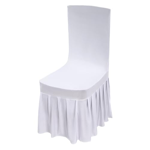 KANBCNG Stuhlhusse 30 Stück Stuhlhussen für Bankett Stuhlhussen aus Elastischem Spandex Stuhlabdeckungen Stretch Stuhlhusse Universell Passender Stuhlbezug mit Rock Weiß für Hochzeiten Bankette von KANBCNG