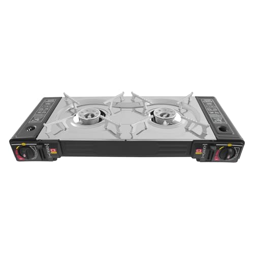KANBCNG Tragbarer Campingkocher Gaskocher 2-Flammig mit 1 Grill Camping Gaskocher Campingkocher Gas Kochfeld Tray Gaskochfeld Tragbarer mit Tragetasche Automatischen Piezozündung KANBCNG Tragbarer Campingkocher Gaskocher 2-Flammig mit 1 Grill Camping Gaskocher Campingkocher Gas Kochfeld Tray Gaskochfeld Tragbarer mit Tragetasche Automatischen Piezozündung von KANBCNG