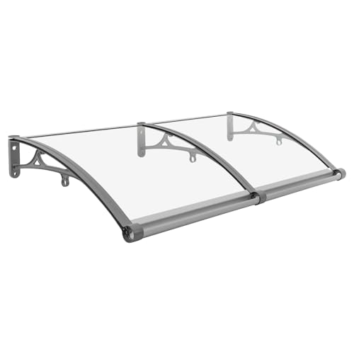 KANBCNG Vordach für Haustür 120x60 cm Überdachung Haustür aus Aluminium Legierung Türdach für Draußen Regenschutz Türvordach für Sonnenschutz Pultvordach für Tür Eingang Hauseingang (Klar+Silber) von KANBCNG