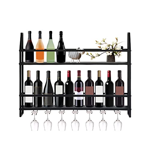 KANBCNG Weinregale zur Wandmontage Industrielle Wand-Weinregale Flaschenregal 24,4-Zoll-Mehrzweckregal aus schwarzem Metall 2 stufiger Flaschenhalter zur Wandmontage Weinständer Weinflaschenhalter von KANBCNG