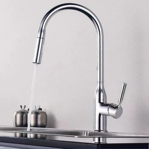 KANBUN Abnehmbarer Küchenspüle Wasserhahn Federarmaturen ausziehen Mixer Hartkaltes kaltes Wasser mit Abwärtstrick, Silber von KANBUN