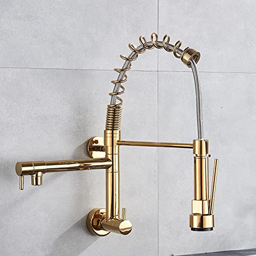KANBUN Ausziehen von Küchenarmatur, wandmontierter Einkaltspülenarmatur für Küche, 2 Modi 360 °, flexibles Messing, Gold KANBUN Ausziehen von Küchenarmatur, wandmontierter Einkaltspülenarmatur für Küche, 2 Modi 360 °, flexibles Messing, Gold von KANBUN