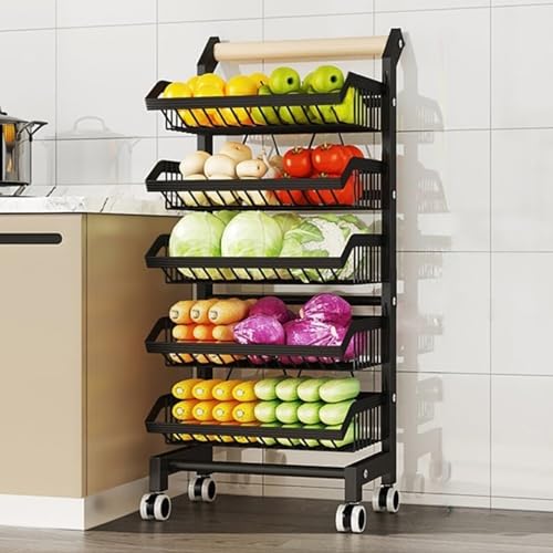 KANBUN Einstellbare Rollspeisevorrangspeicher, Einzelhandels-Display-Rack-Ständer Metall-Snack-Display-Karren mit Rädern, 3 4 5-tierende Küchenkartons für Obst-Gemüse-Chips Spielzeug Spielzeug von KANBUN