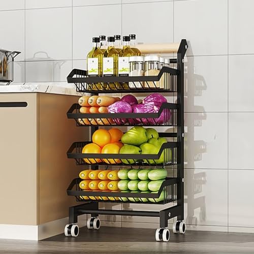 KANBUN Einstellbare Rollspeisevorrangspeicher, Einzelhandels-Display-Rack-Ständer Metall-Snack-Display-Karren mit Rädern, 3 4 5-tierende Küchenkartons für Obst-Gemüse-Chips Spielzeug Spielzeug von KANBUN