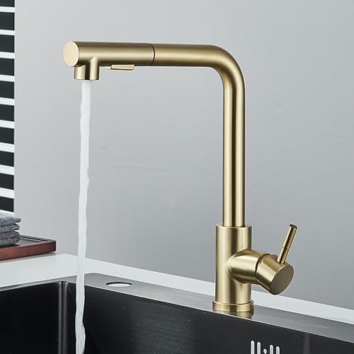 KANBUN Flexibler Gourmetküche Wasserhahn schwarz herausziehen 2 Wege Wasserhähne 360 ° Rotation Heißer kaltes Wasser Waschbecken Mixer Tap Sus304, gebürstetes Gold KANBUN Flexibler Gourmetküche Wasserhahn schwarz herausziehen 2 Wege Wasserhähne 360 ° Rotation Heißer kaltes Wasser Waschbecken Mixer Tap Sus304, gebürstetes Gold von KANBUN