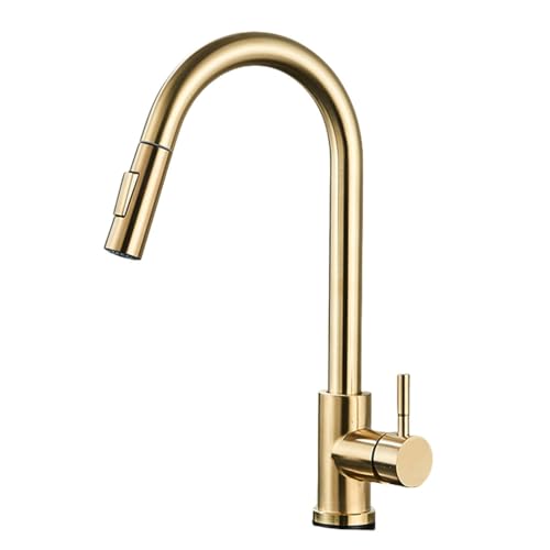 KANBUN Gebürstete goldene Küchenarmatur ausziehen Waschbecken Wasserhahn Eingriff Mixer 360 Rotation Duschhahn, Bürste KANBUN Gebürstete goldene Küchenarmatur ausziehen Waschbecken Wasserhahn Eingriff Mixer 360 Rotation Duschhahn, Bürste von KANBUN