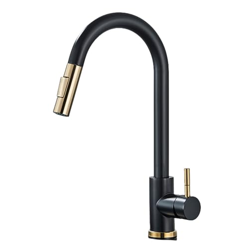 KANBUN Gebürstete goldene Küchenarmatur ausziehen Waschbecken Wasserhahn Eingriff Mixer 360 Rotation Duschhahn, schwarz KANBUN Gebürstete goldene Küchenarmatur ausziehen Waschbecken Wasserhahn Eingriff Mixer 360 Rotation Duschhahn, schwarz von KANBUN