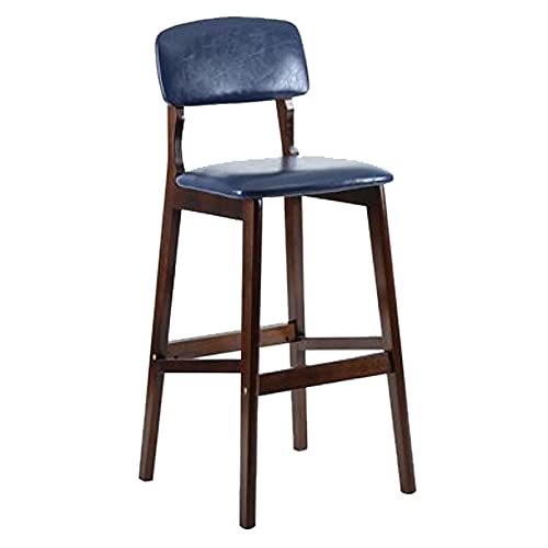 KANBUN Hocker Massivholz Bar Brauner Rahmenstuhl mit Rückenlehne weich atmungsable Kissen Bar Café Counter Essstuhl, sitzende Höhe 61 cm (Farbe: Blau) von KANBUN