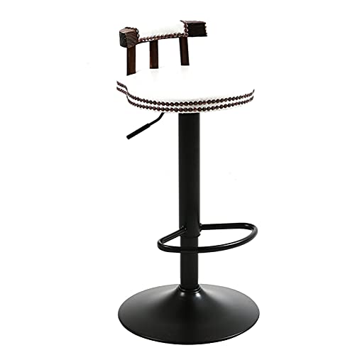 KANBUN Hocker Retro rotatierbarer Stuhlstuhl Einstellbare Griffhöhe 60-80 cm Stange mit bequemer Kissen Fester Holznieten Rückenlehne Fußruhe, Lad 200 kg (Farbe: Weiß) von KANBUN