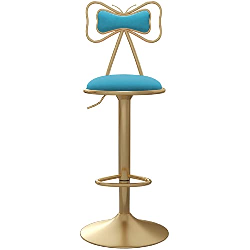KANBUN Home Bar Stuhl 360 ° Rotationsgeschäftschalter mit Samtmatten Ergonomische Rückenlehne und Fußstütze, einstellbare 60-80 cm (Farbe: Hellblau) von KANBUN