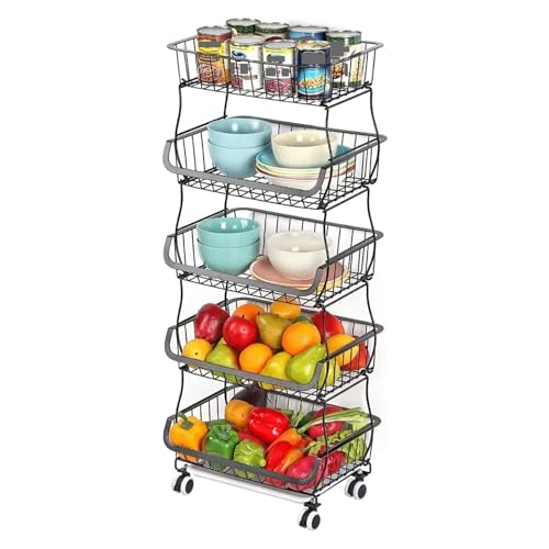 KANBUN Küche Aufbewahrung 5 -Tier -Obst -Lagerkorb, Küchenrollwagen, Gemüse Obst Rack Küche Organisation von KANBUN