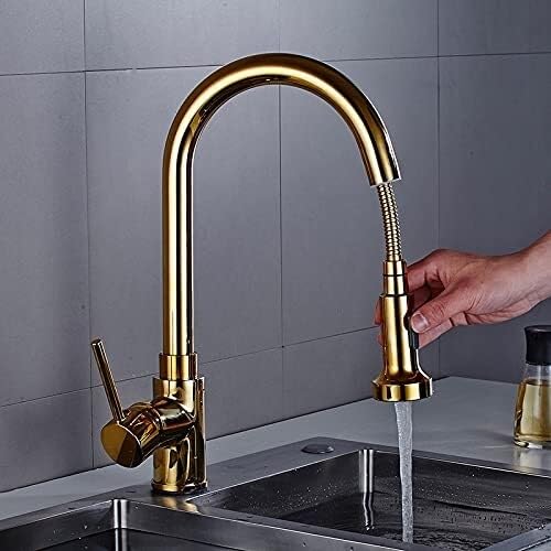 KANBUN Küchenarmatur Gold Waschbecken Mixer ausziehen 360 Grad Rotation Tipp (Gold) von KANBUN