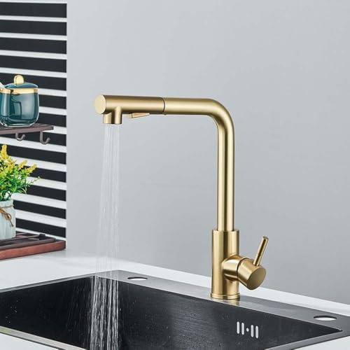 KANBUN Küchenauszug Wasserhahn schwarz Sus404 360 Rotation Dual heißes kaltes Wasserkippschiff-Waschbeckenmischer Einer Loch, gebürstetes Gold KANBUN Küchenauszug Wasserhahn schwarz Sus404 360 Rotation Dual heißes kaltes Wasserkippschiff-Waschbeckenmischer Einer Loch, gebürstetes Gold von KANBUN